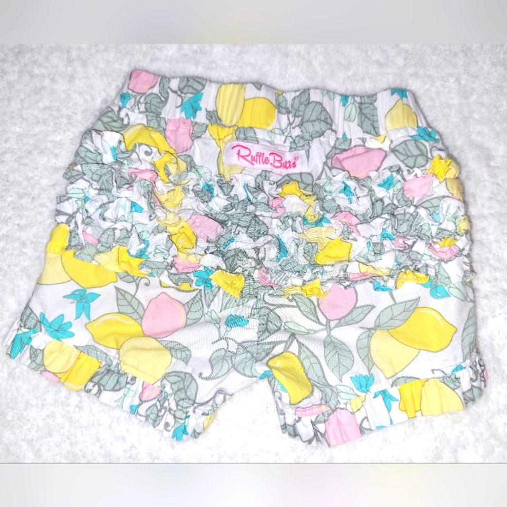 🍋 Ruffle Butts Lemon Citrus Pastel Floral Print Ruffled Shorts Toddlers 18-24